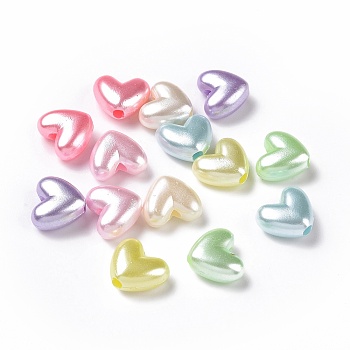 Imitation Pearl Acrylic Beads, Heart, Mixed Color, 9.5x11x5.5mm, Hole: 2.2mm, about 1612pcs/500g