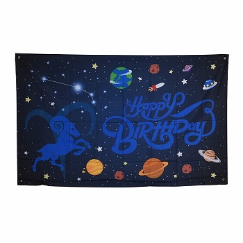 Constellation/Zodiac Sign Polyester Hanging Wall Tapestry, for Home Birthday Decoration, Blue, Aries, 180x114x0.21cm, Hole: 9.8mm