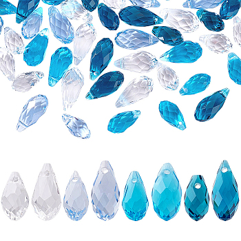 80Pcs 8 Styles Transparent Glass Beads, Faceted, Top Drilled, Teardrop, Mixed Color, 13.5~14.5x7mm, Hole:m 1.2mm, 10pcs/style