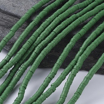 Flat Round Eco-Friendly Handmade Polymer Clay Bead Spacers, Dark Sea Green, 4x1mm, Hole: 1mm, about 380~400pcs/strand, 17.7 inch