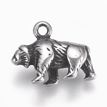 304 Stainless Steel Pendants, Bear, Antique Silver, 12x16x5mm, Hole: 1.5mm