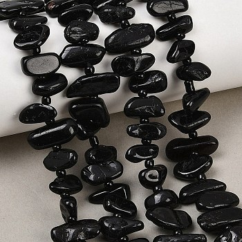 Natural Black Tourmaline Beads Strands, Nuggets, with Seed Beads, 5~18x3.5~8.5x2.5~6.5mm, Hole: 0.7~1mm, about 46~51pcs/strand, 15.35''~16.14''(39~41cm)