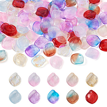 100Pcs 10 Colors Gradient Handmade Lampwork Beads, Petaline, Mixed Color, 20x18x5mm, Hole: 1mm, 10pcs/color