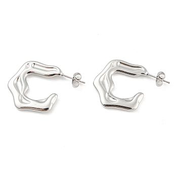 304 Stainless Steel Twist Ring Stud Earrings, Half Hoop Earrings, Stainless Steel Color, 27x3x24mm