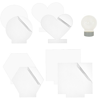 CRASPIRE 8Pcs 4 Style Acrylic Sheet, Casting Light Board, Hexagon & Heart & Flat Round & Rectangle, Clear, 12.4~17.8x11.9~15x0.2cm, 2pcs/style