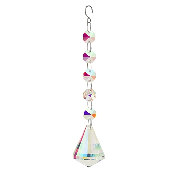Clear AB Glass Pendant Decorations, with Glass Octagon Link, Hanging Suncatchers Garden Decorations, Diamond, pendant: 50mm