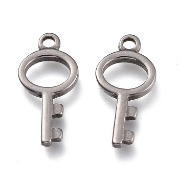 304 Stainless Steel Pendants, Key, Stainless Steel Color, 19.5x9.5x2mm, Hole: 1.8mm