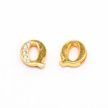 Alloy Slide Charms, with Crystal Rhinestone and Initial Letter A~Z, Letter.Q, Q: 11.5x11x4mm, Hole: 1.5x8mm