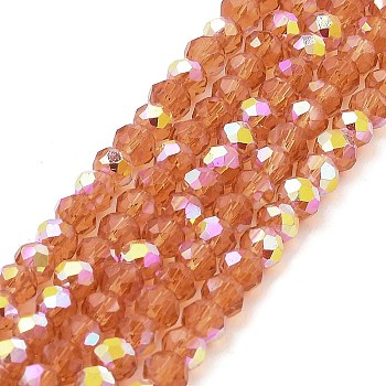 Baking Painted Transparent Glass Beads Strands, Imitation Opalite, Faceted, AB Color Plated, Round, Coral, 4.5x4mm, Hole: 0.9mm, about 113~115pcs/strand, 41~42cm