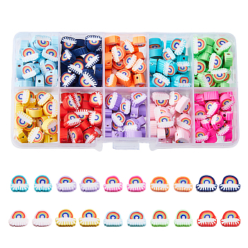 250pcs 10 Colors Handmade Polymer Clay Beads, Rainbow, Mixed Color, 6~9x8~11x4mm, Hole: 1.6mm, 25pcs/color