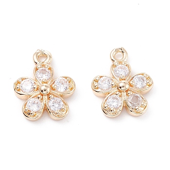 10Pcs Rack Plating Brass Clear Cubic Zirconia Charms, Long-Lasting Plated, Flower, Light Gold, 13.5x10.5x3.5mm, Hole: 1.2mm
