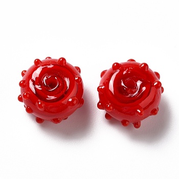 Handmade Bumpy Lampwork Beads, Round, Red, 12x13x8mm, Hole: 1.6mm