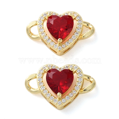 Real 18K Gold Plated Red Heart Brass+Cubic Zirconia Links