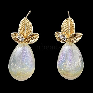 Brass with Glass Stud Earrings(EJEW-Q811-01KCG)-2