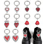 Gothic Heart Alloy Enamel Shoes Charms, with Alloy Spring Gate RingsRings, Antique Silver & Platinum, 62~78mm, 10pcs/set(HJEW-GO00051)