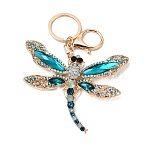 Alloy Rhinestone Keychain, Dragonfly, Sapphire, 120mm(PW-WGCC421-04)