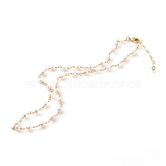 Natural Pearl Beaded Necklaces, with Brass Lobster Claw Clasps, Round, Golden, White, 16.10 inch(40.9cm)(NJEW-JN03435-01)