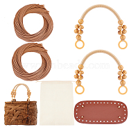 DIY PU Leather Bag Making Kits, Including PU Leather Bag Bottom, Rattan Cord, Wooden Beads Handle, Non Woven Fabric Bag, Mixed Color, 44.5x34.8x0.55cm(DIY-WH0308-92)