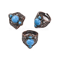 Synthetic Turquoise Retro Finger Rings, Adjustable Brass Rings for Women, 25.5mm, Inner Diameter: 19mm(RJEW-B067-01R-22)