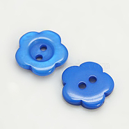 Resin Buttons, Dyed, Flower, Dodger Blue, 15x3mm, Hole: 1mm(RESI-D031-15mm-10)