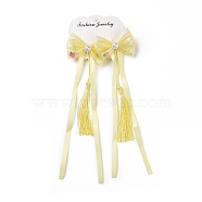 Bowknot Long Ribbon Alligator Hair Clip, with Random Color Tassels, Hanfu Hair Accessories for Teens Girls Gifts, Yellow, 213~220x57~60x15~16mm, 2pcs/card(PHAR-D013-03B)