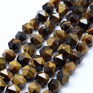 Natural Tiger Eye Beads Strands, Star Cut Round Beads, Grade A, Faceted, 8~8.5mm, Hole: 1mm, about 48~50pcs/strand, 14.9~15.1 inch(38~38.5cm)(G-F523-45-8mm)