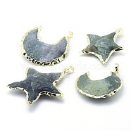 Natural Indian Agate Pendants, with Brass Findings, Star with Moon, 42~51x38~49.5x10~12mm, Hole: 5x6~7mm(G-F543-03G)