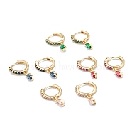Brass Micro Pave Cubic Zirconia Huggie Hoop Earrings, Real 18K Gold Plated, Teardrop, Mixed Color, 22.5x14.5x2mm, Pin: 0.8mm(EJEW-K087-03G)