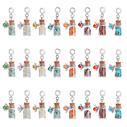 8Pcs 8 Styles Mixed Gemstone Chip Beads Glass Bottle European Dangle Charms, Alloy Large Hole Pendant with Glass Flower Charms, 36mm, Charm: 25mm, 1pc/style(PALLOY-AB00221)