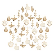 48Pcs 6 Style Brass Charms, Leaf & Bird & Shell & Flower & Lightning & Heart, Real 24K Gold Plated, 8pcs/style(KK-SC0002-32)
