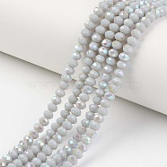 Electroplate Opaque Solid Color Glass Beads Strands, Half Rainbow Plated, Faceted, Rondelle, Light Grey, 8x6mm, Hole: 1mm, about 63~65pcs/strand, 39~40cm(EGLA-A034-P8mm-L16)