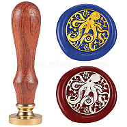 Wax Seal Stamp Set, Sealing Wax Stamp Solid Brass Heads with Wood Handles, for Envelopes Invitations, Gift Card, Octopus, 83x22mm, Stamps: 25x14.5mm(AJEW-WH0208-1444)