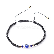 Adjustable Nylon Thread Braided Bead Bracelet, with Faceted Rondelle Glass Beads, Handmade Evil Eye Lampwork Round Bead, Blue, Inner Diameter: 2-1/2 inch(6.4~11.7cm)(BJEW-JB06441-02)