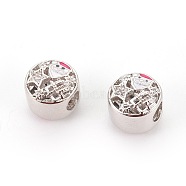 Brass European Beads, with Enamel and Micro Pave Cubic Zirconia, Large Hole Beads, Flat Round with Father Christmas, Platinum, White, 11x10mm, Hole: 4.2mm(KK-O120-21P)