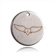 Spray Painted Stainless Steel Pendants, Flat Round with Heart and Wing Pattern, Peru, 20x1mm, Hole: 1mm(STAS-F089-03P)