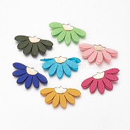 Faux Suede Pendant Decoration, with Golden Tone Iron Findings, Flower, Mixed Color, 24x43x4mm, Hole: 2x3mm(X-IFIN-F146-02G)