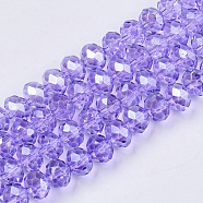 Baking Paint Glass Beads Strands, Pearl Luster Plated, Faceted, Rondelle, Lilac, 8x6mm, Hole: 1mm, about 69pcs/strand, 16.93 inch(43cm)(EGLA-Q120-B-A01)