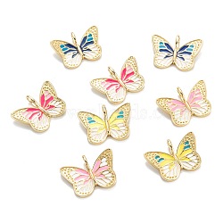 Brass Enamel Pendants, Real 18K Gold Plated, Long-Lasting Plated, Butterfly, Mixed Color, 16.5x22x5mm, Hole: 5x3mm(KK-M220-05G)