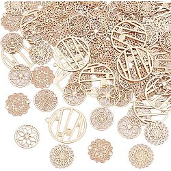 DIY Jewelry Making Finding Kit, Including 100Pcs 5 Style Brass Pendants & Links Connectors, Etched Metal Embellishments, Light Gold, 13~22x13~20x0.3mm, Hole: 1.2mm, 20Pcs/style(KK-HY0001-19)