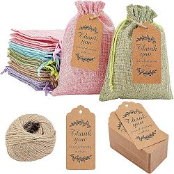 Burlap Packing Pouches, Drawstring Bags, with Thank You for Celebrating with Us Paper Gift Tags, Mixed Color, 17.7~18x12.9~13x0.4cm, 5 colors, 4pcs/color, 20pcs/bag(ABAG-NB0001-19)