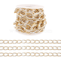 2M Aluminium Double Curb Chains, Textured Two Tone, Unwelded, with Spool, Platinum & Light Gold, 21x14x2mm, about 6.56 Feet(2m)/Set(CHA-TA0001-40)