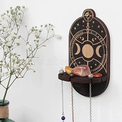 Wood Wall Decorations, Floating Shelf, Hanging Candle Holder, Dowsing Pendulum Holder, Black, Moon, 225x110mm(PW-WG56869-03)