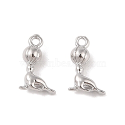 Brass Charms, Sea Lion, Real Platinum Plated, 11x7x3.5mm, Hole: 1.2mm(KK-Q816-34P)