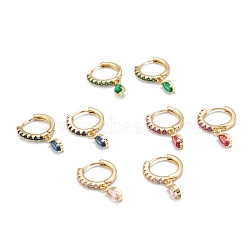 Brass Micro Pave Cubic Zirconia Huggie Hoop Earrings, Real 18K Gold Plated, Teardrop, Mixed Color, 22.5x14.5x2mm, Pin: 0.8mm(EJEW-K087-03G)