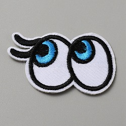 Cartoon Style Double Eye Embroidered Cloth Patches, Applique Patch, Sewing Craft Decoration, Deep Sky Blue, 40x61x1mm(PATC-WH0001-116C)