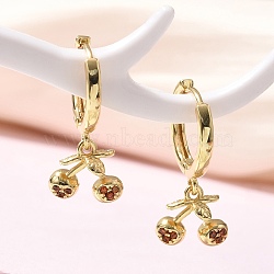 Brass Cubic Zirconia Hoop Earrings, Lead Free & Cadmium Free, Real 18K Gold Plated, Cherry, 24x11mm(EJEW-Q015-01G-B)