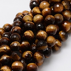 Faceted Round Natural Tiger Eye Bead Strands, 8mm, Hole: 1mm, about 50pcs/strand, 15.3 inch(G-L437-13-8mm)