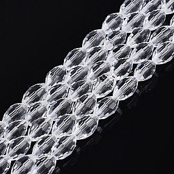 Transparent Glass Beads Strands, Rice, Faceted, Clear, 8~9x5~6mm, Hole: 0.9~1mm, about 67~68pcs/strand, 22.83~23.62 inch(58~60cm)(GLAA-N071-01A-A01)