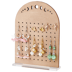 Moon Phase Vertical Wooden Earring Display Stands, Arch Shaped Earring Organizer Holder with Clear Acrylic Base, Tan, Finish Product: 3.7x12.8x18.6cm(EDIS-WH0035-24)