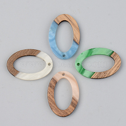 Resin & Walnut Wood Pendants, Oval, Mixed Color, 29x19.5x3mm, Hole: 1.8mm(RESI-S389-022A)